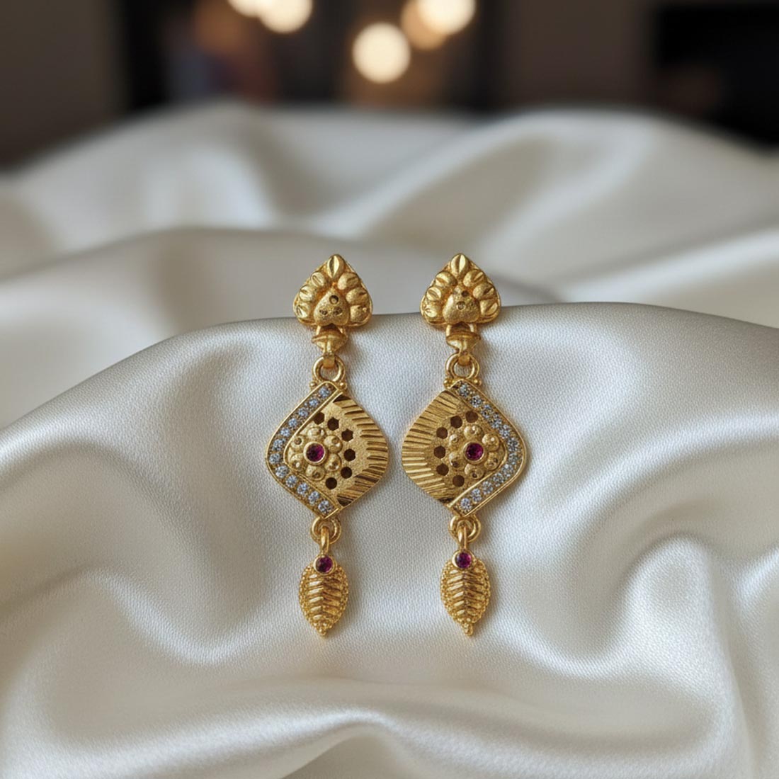 Gold Color Antique Earrings Featuring Bold Traditional Design And Premium Finish