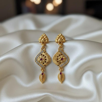 Gold Color Antique Earrings Featuring Bold Traditional Design And Premium Finish
