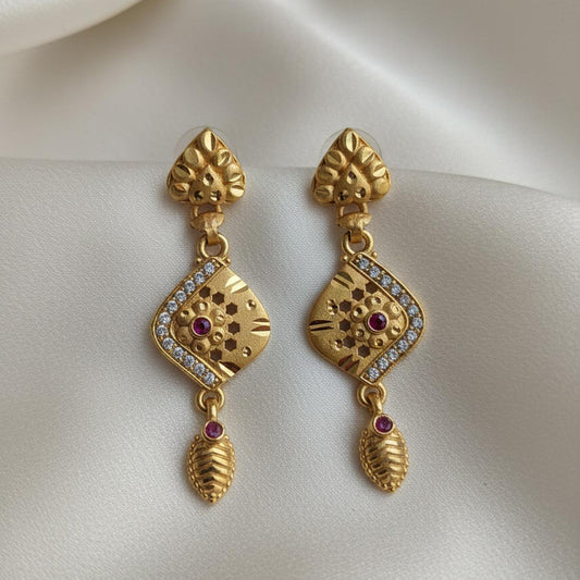 Gold Color Antique Earrings With Antique Polish For Elegant Ethnic Fashion