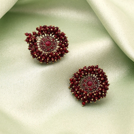 Maroon Color Antique Earrings Traditional Ethnic Jewelry Elegant Vintage Design For Women