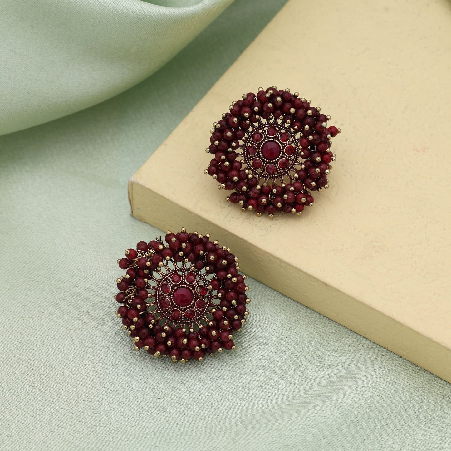 Maroon Color Antique Earrings Traditional Ethnic Jewelry Elegant Vintage Design For Women
