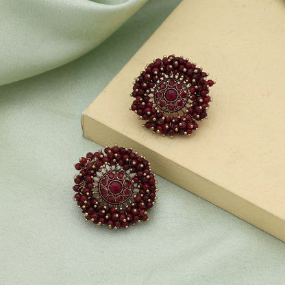 Maroon Color Antique Earrings Traditional Ethnic Jewelry Elegant Vintage Design For Women