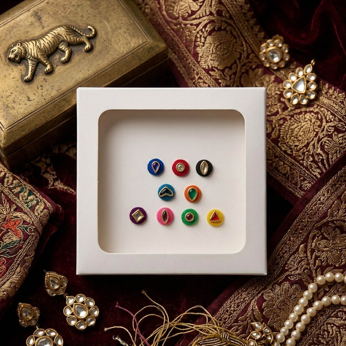 Multi Color 9 Pieces Bindi Combo For Women & Girls with Traditional Festive Appeal