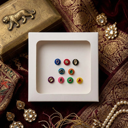 Multi Color 9 Pieces Bindi Combo For Women & Girls with Traditional Festive Appeal