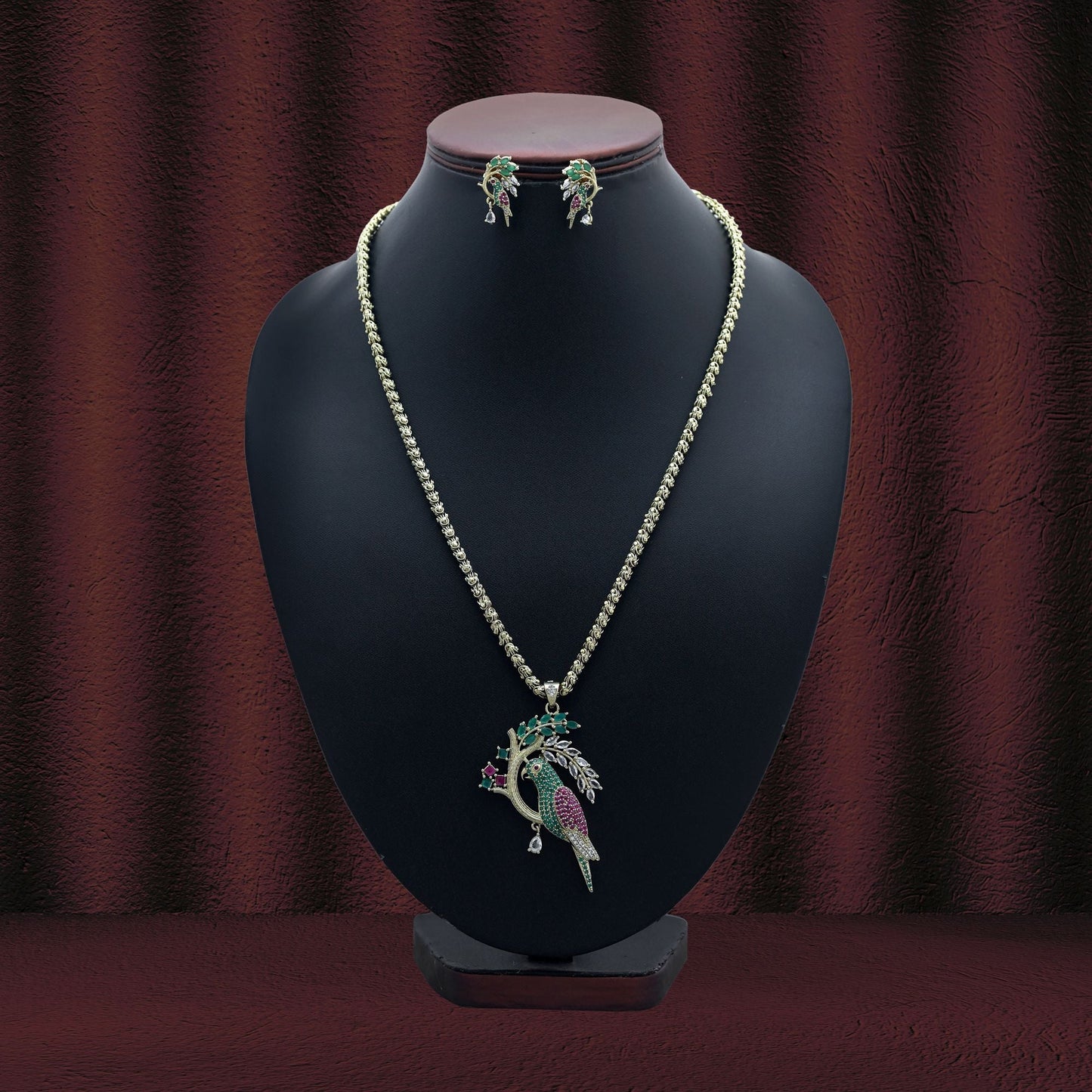 Multi Color American Diamond Necklace Set Crafted To Enhance Bridal And Party Fashion Looks