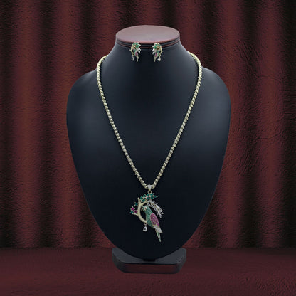Multi Color American Diamond Necklace Set Crafted To Enhance Bridal And Party Fashion Looks