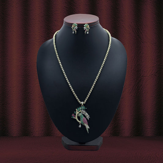 Multi Color American Diamond Necklace Set Crafted To Enhance Bridal And Party Fashion Looks