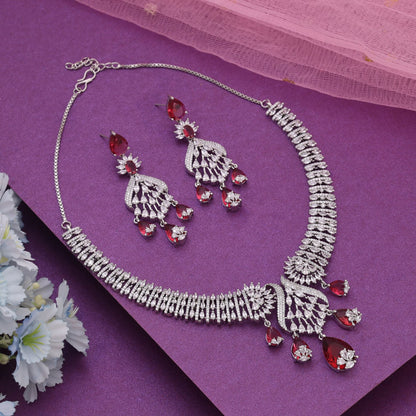 Rani Color American Diamond Necklace Set Featuring Royal Shine For Wedding Celebrations