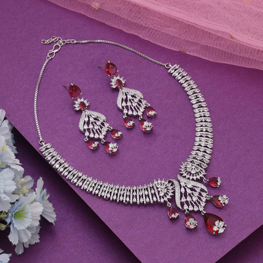 Rani Color American Diamond Necklace Set Featuring Royal Shine For Wedding Celebrations