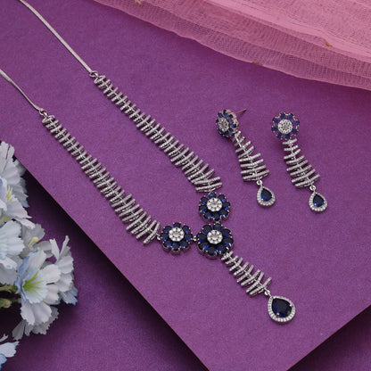 Blaues American Diamond Halsketten-Set, perfekt für stilvolle Fest- und Party-Outfits