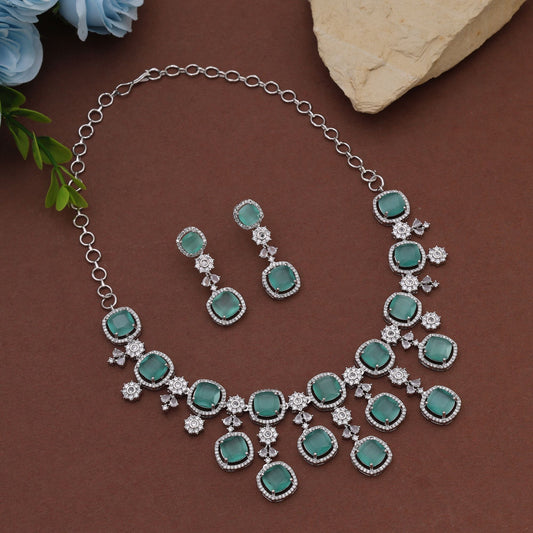 Pista Green Color American Diamond Necklace Set Featuring Subtle Elegance And Charm