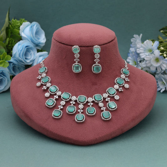 Pista Green Color American Diamond Necklace Set Featuring Subtle Elegance And Charm