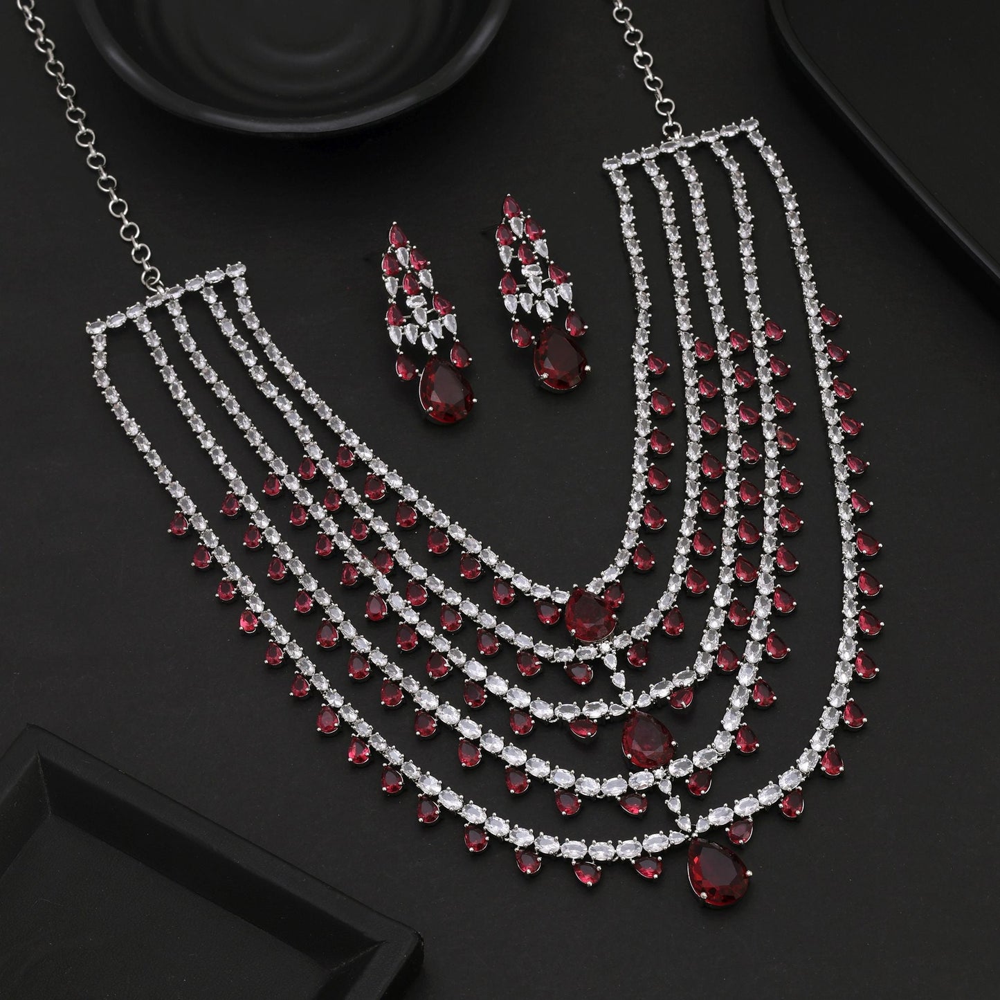 Rani Color American Diamond Collier-Set mit reicher Farbe und Diamantenbrillanz