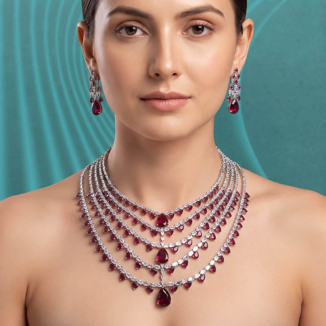 Rani Color American Diamond Collier-Set mit reicher Farbe und Diamantenbrillanz