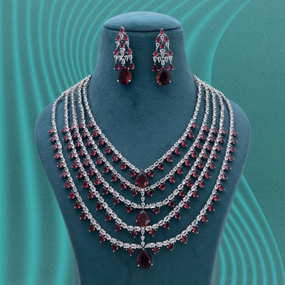 Rani Color American Diamond Necklace Set Highlighting Rich Color And Diamond Brilliance