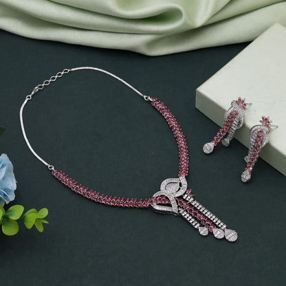 Rani Color American Diamond Necklace Set Featuring Elegant Design For Wedding Functions