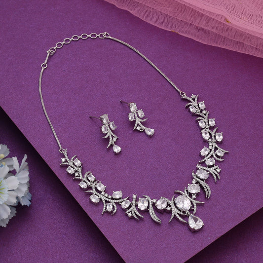 Silver Color American Diamond Necklace Set Offering Classic Shine And Premium Finish