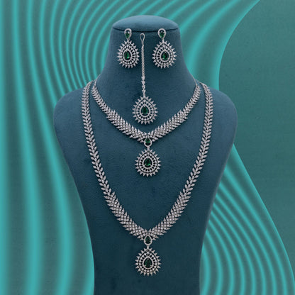 Green Color American Diamond Necklace Set Inspired By Traditional Indian Jewellery Aesthetics