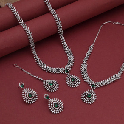 Green Color American Diamond Necklace Set Inspired By Traditional Indian Jewellery Aesthetics