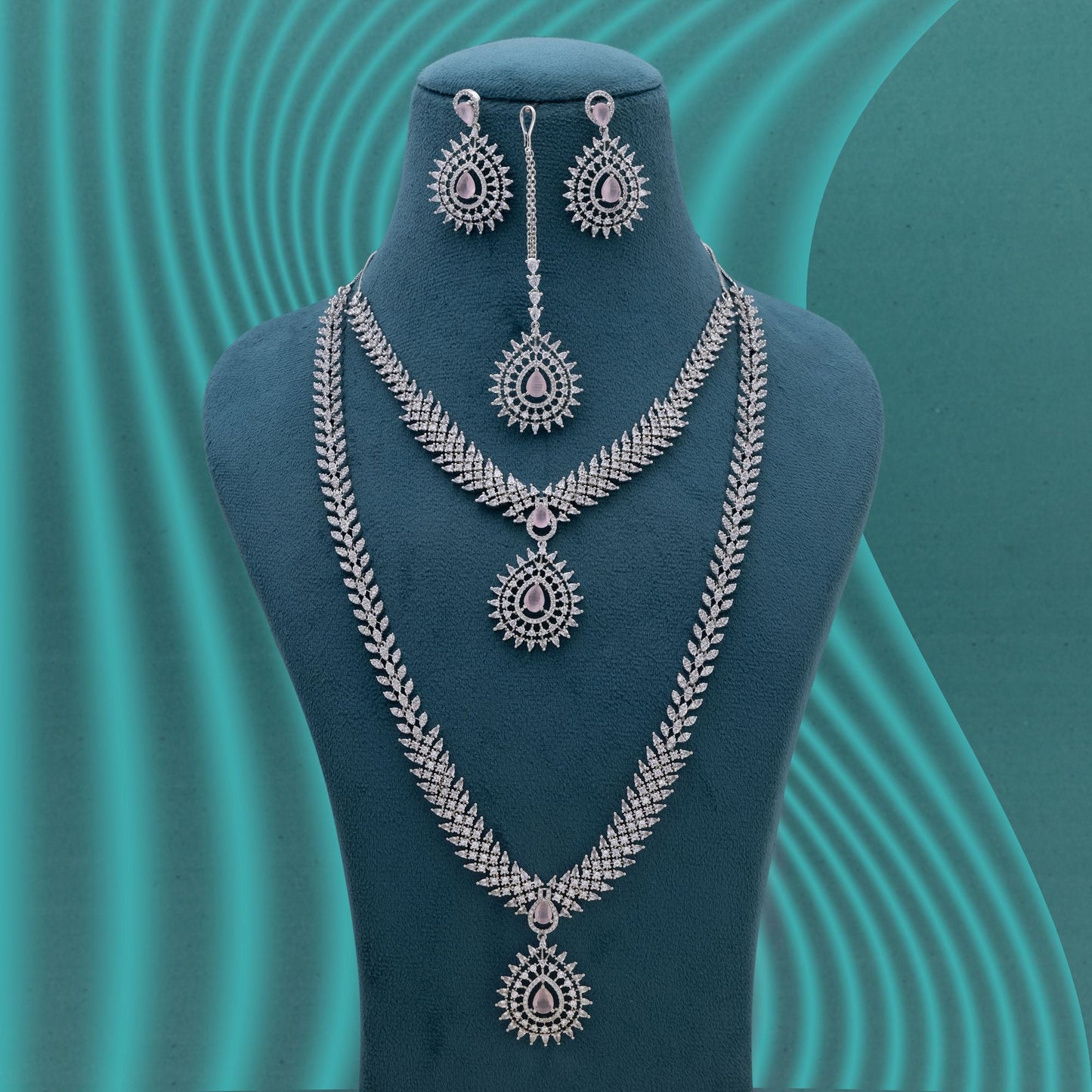 Pink Color American Diamond Necklace Set With Feminine Charm And Festive Appeal