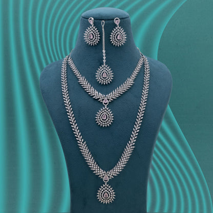 Pink Color American Diamond Necklace Set With Feminine Charm And Festive Appeal
