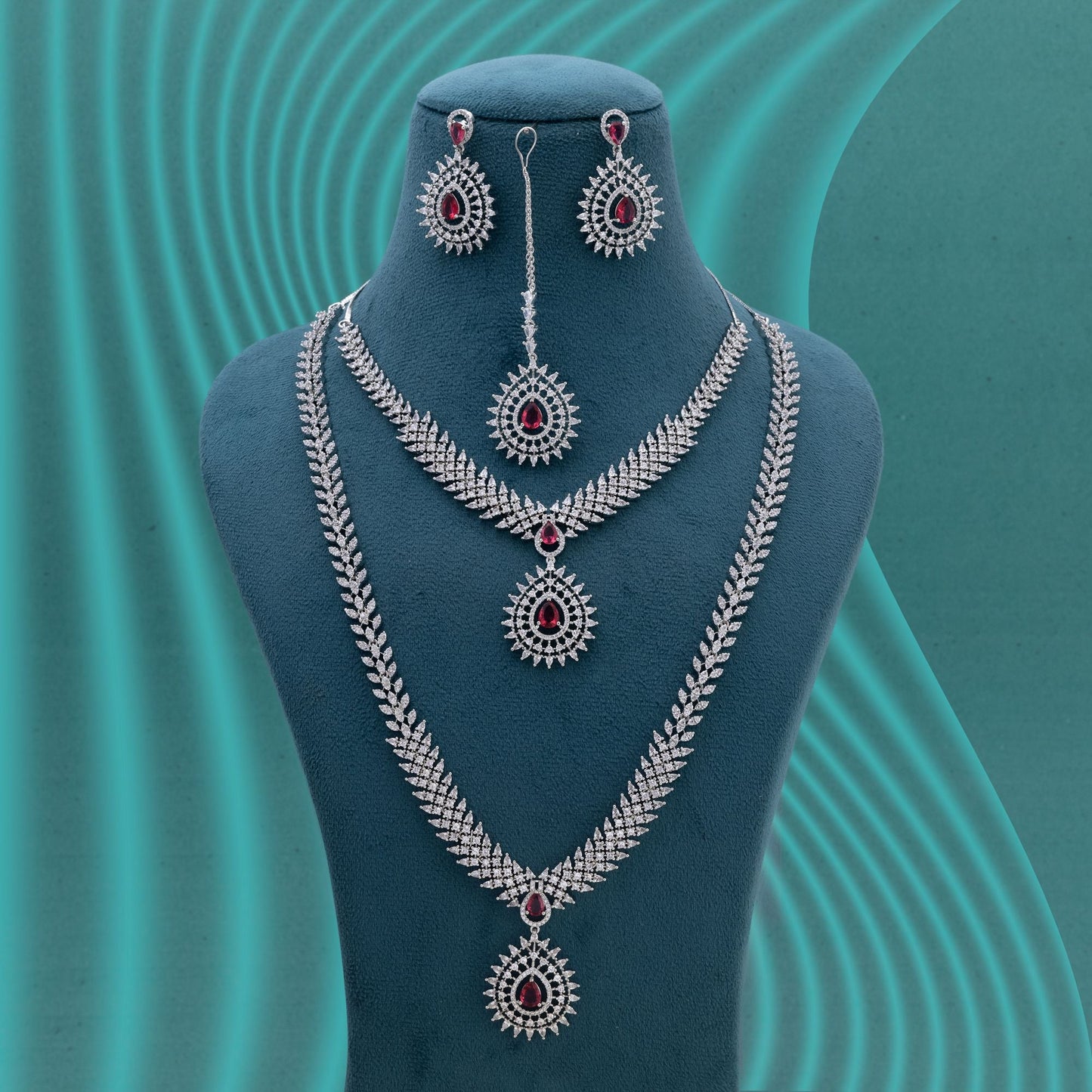 Rani Color American Diamond Necklace Set Crafted For Royal Bridal Jewellery Collections