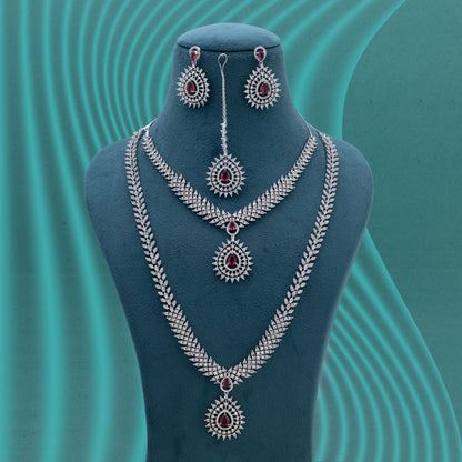 Rani Color American Diamond Necklace Set Crafted For Royal Bridal Jewellery Collections