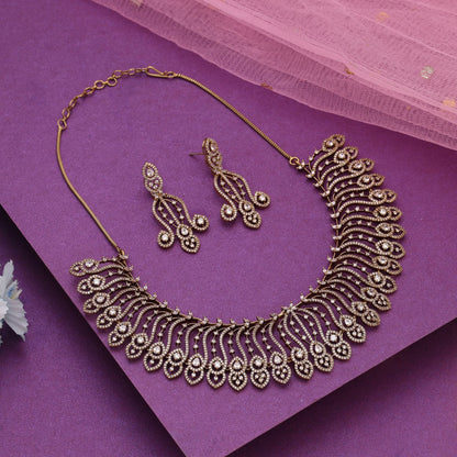 Gold Color American Diamond Necklace Set Featuring Luxurious Shine For Special Occasions