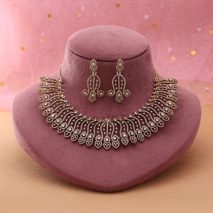 Gold Color American Diamond Necklace Set Featuring Luxurious Shine For Special Occasions