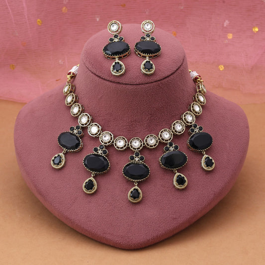 Black Color American Diamond Necklace Set Crafted For Bold Statement Jewellery Lovers