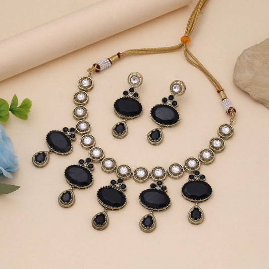 Black Color American Diamond Necklace Set Crafted For Bold Statement Jewellery Lovers