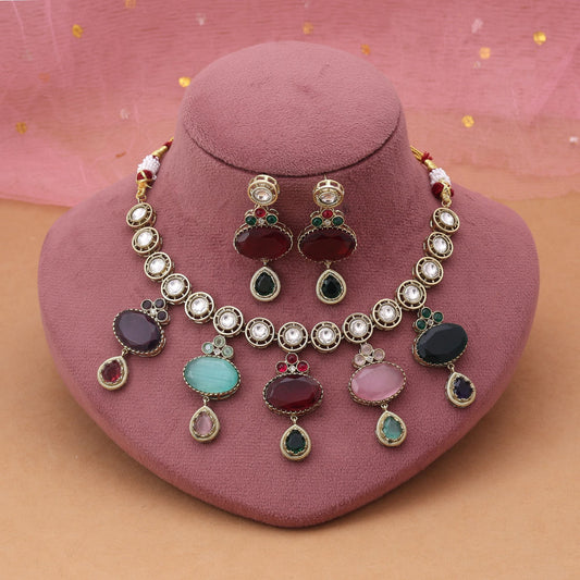 Multi Color American Diamond Necklace Set Blending Classic Design With Modern Style