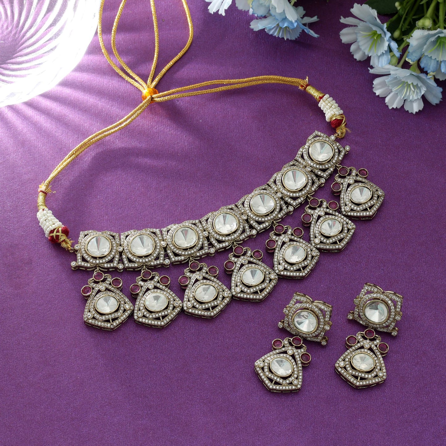 Rani Color Choker Amerikanisches Diamant-Halsketten-Set königlicher ethnischer Partyschmuck
