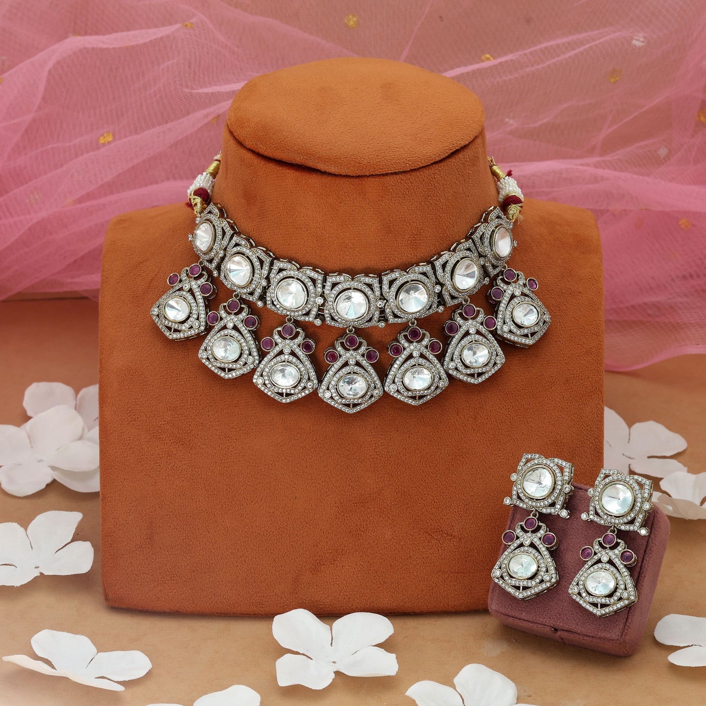 Rani Color Choker Amerikanisches Diamant-Halsketten-Set königlicher ethnischer Partyschmuck