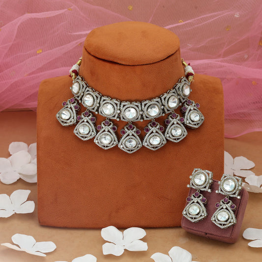 Rani Color Choker American Diamond Necklace Set Royal Ethnic Party Wear Jewelry Design