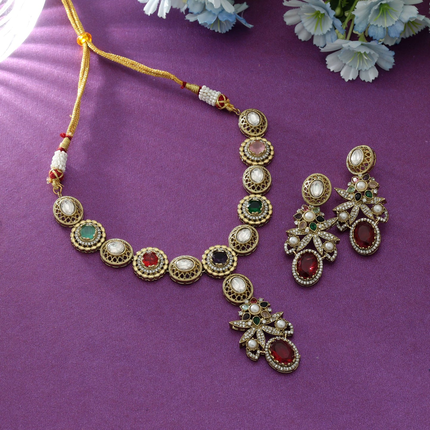 Multi Color American Diamond Necklace Set Elegant Designer Party Wear Jewelry Collection
