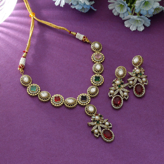Multi Color American Diamond Necklace Set Elegant Designer Party Wear Jewelry Collection