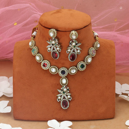 Multi Color American Diamond Necklace Set Elegant Designer Party Wear Jewelry Collection