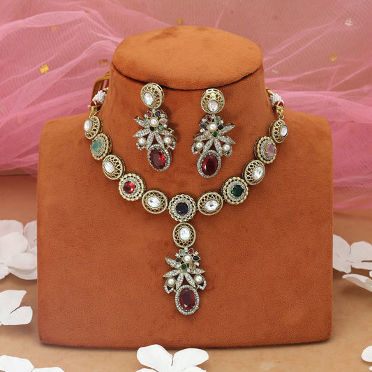 Multi Color American Diamond Necklace Set Elegant Designer Party Wear Jewelry Collection