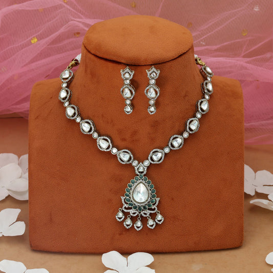 Green Color American Diamond Necklace Set Elegant Traditional Festive Jewelry Design