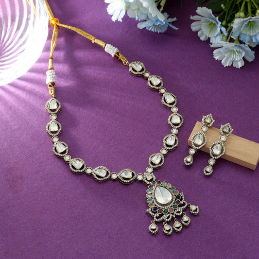 Multi Color American Diamond Necklace Set Trendy Stylish Occasion Wear Jewelry Collection