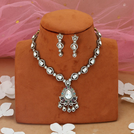 Multi Color American Diamond Necklace Set Trendy Stylish Occasion Wear Jewelry Collection