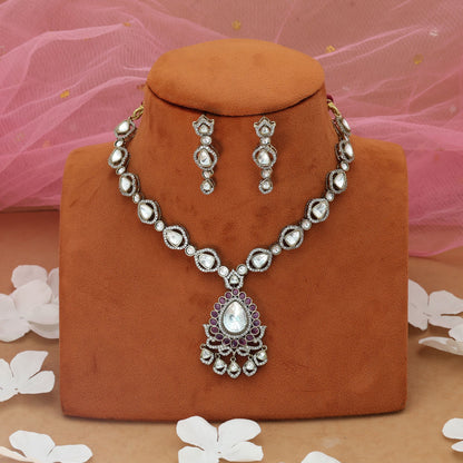 Rani-Farbenes American Diamond Halsketten-Set Elegantes königliches Braut-Statement-Schmuckdesign