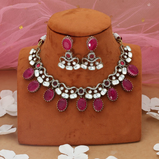 Rani Color American Diamond Necklace Set Classic Ethnic Wedding Wear Jewelry Set