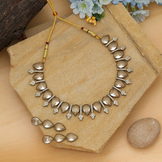 Gold Color American Diamond Necklace Set Classic Wedding Traditional Statement Jewelry