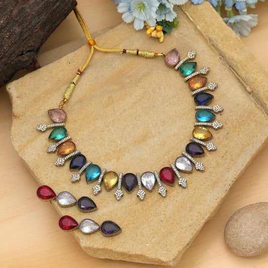 Multi Color American Diamond Necklace Set Designer Festive Ethnic Party Wear Jewelry