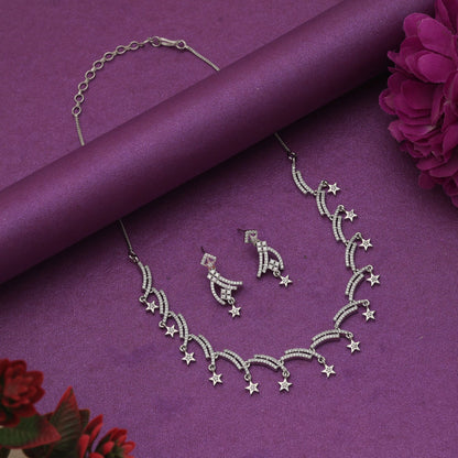 Silver Color American Diamond Necklace Set Stylish Ethnic Daily Wear Jewelry Collection Design
