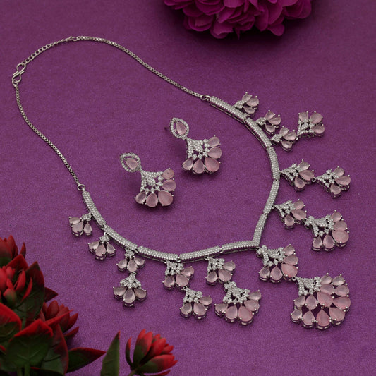 Rosa American Diamond Halsketten-Set Wunderschönes festliches Partyschmuck-Design
