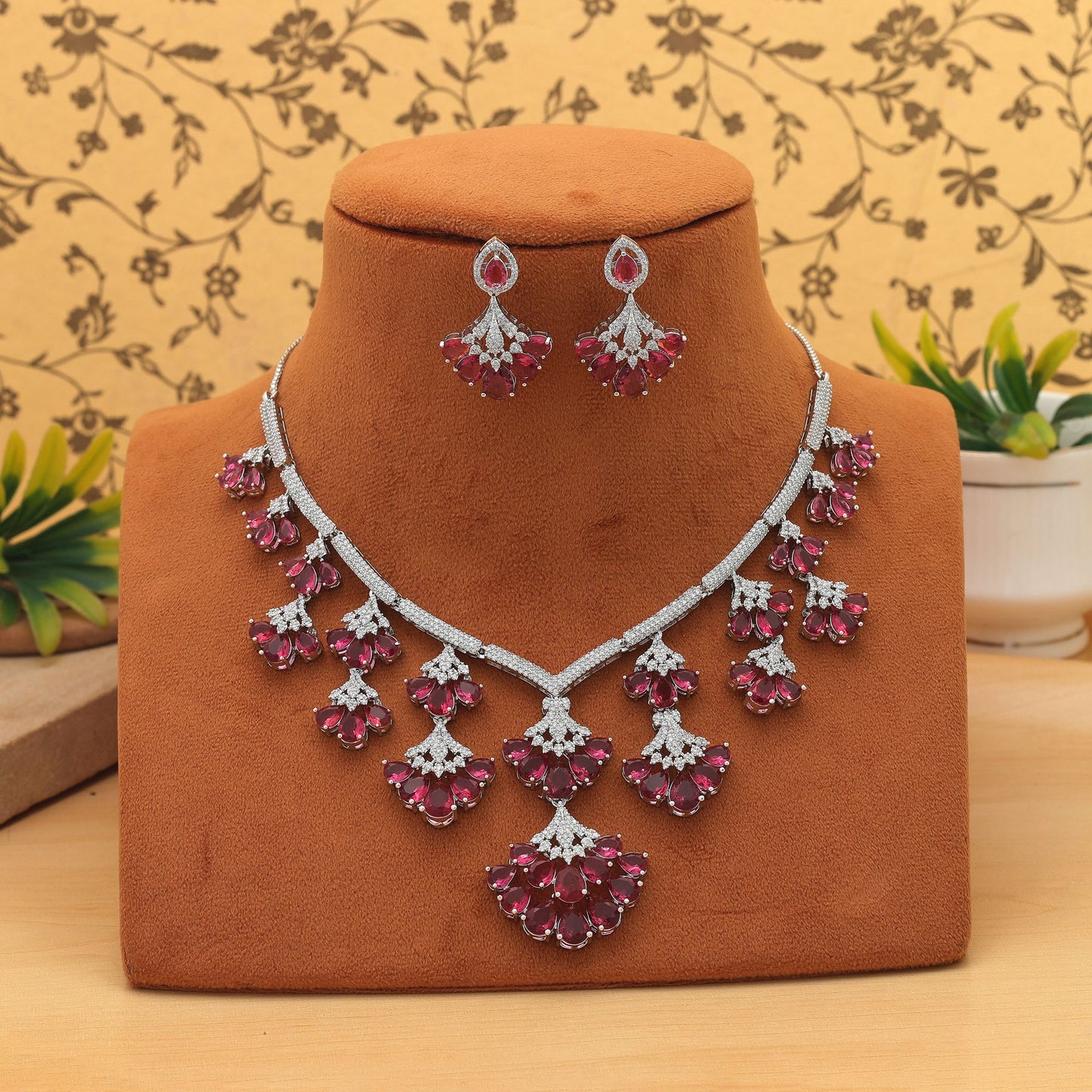 Rani Color American Diamond Necklace Set Royal Ethnic Bridal Statement Jewelry Collection