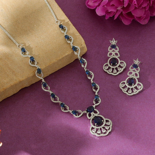 Blauer amerikanischer Diamant-Halskettenset, klassisch, stilvoll, traditionelles Schmuckdesign-Kollektion